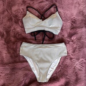 Cupshe Black and White Striped Swim Top & Bottom Set